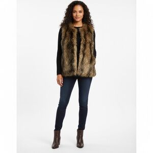 H&M Divided Faux Fur Vest Brown Tan |‎ Sleeveless Outerwear | Size 10